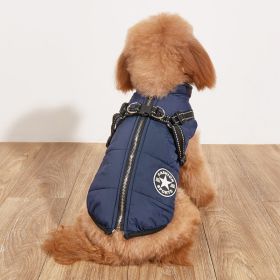 Pet Warm Dog Cotton-padded Clothes Fleece-lined Thickened Reflective Gallus (Option: Blue-XL)