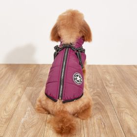 Pet Warm Dog Cotton-padded Clothes Fleece-lined Thickened Reflective Gallus (Option: Purple-XL)