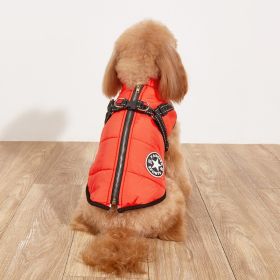 Pet Warm Dog Cotton-padded Clothes Fleece-lined Thickened Reflective Gallus (Option: Red-XL)